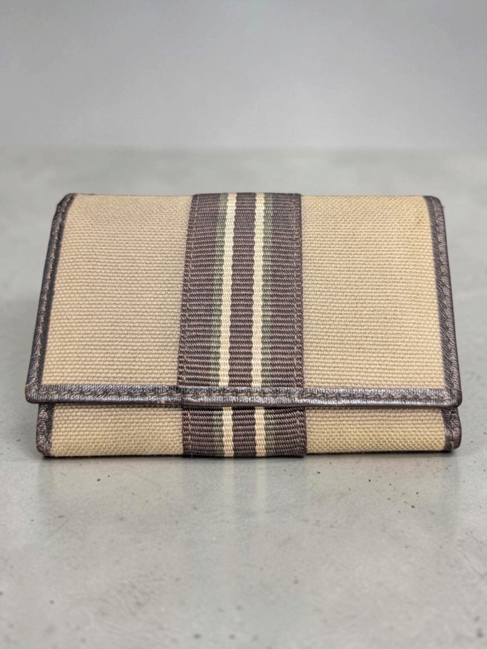 Dunhill Stripped Tan & Brown Canvas 6-Key Holder